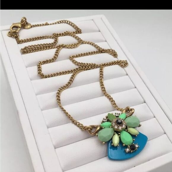 J.CREW GOLD TONE GREEN,BLUE RESIN CUT CRYSTAL 30" NECKLACE NWOT (BAG) - Picture 2 of 2